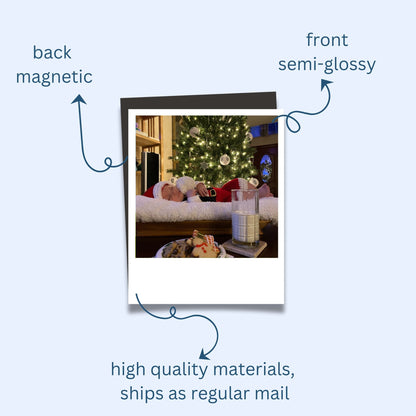 Polaroid-style photo with text indicating material properties on a light blue background